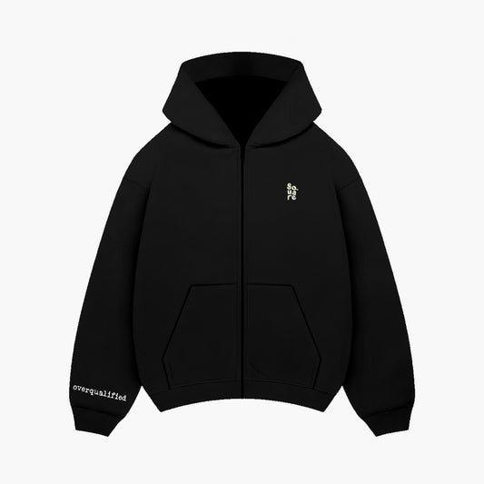 Overqualified - Black Zipper Hoodie